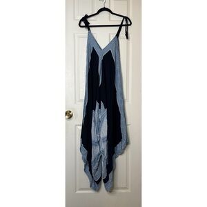 Bali Prema Gypsy Bohemian Wide Leg Blue Jumpsuit Size Medium